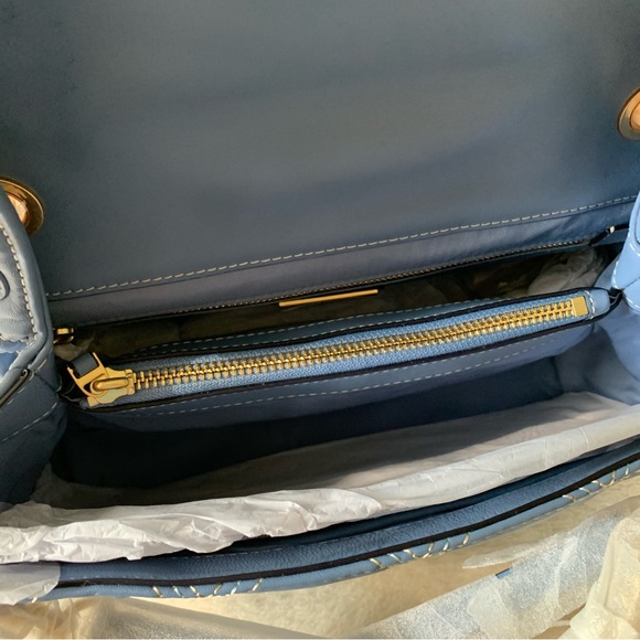 NWT Tory Burch Duet Chain Woven Convertible Navy Green mini Shoulder Bag - Picture 10 of 11